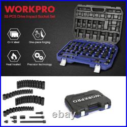 WORKPRO 55PC 1/2 Drive Impact Socket Set withExtension Bars SAE Metric Tools NEW