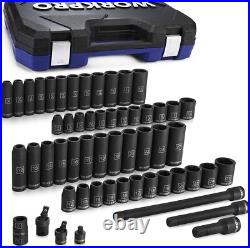 WORKPRO 55-piece 1/2 Drive Impact Socket Set SAE and Metric Sockets Cr-V Steel