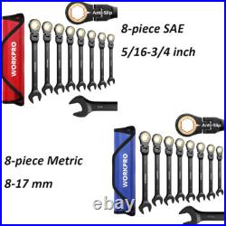WORKPRO 8PCS SAE/METRIC Ratcheting Combination Wrench Flex-Head Anti-Slip Wrench