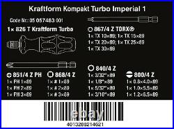 Wera 826 T Kraftform Kompakt Turbo 1 Screwdriver Set 19 Piece SAE 05057483001